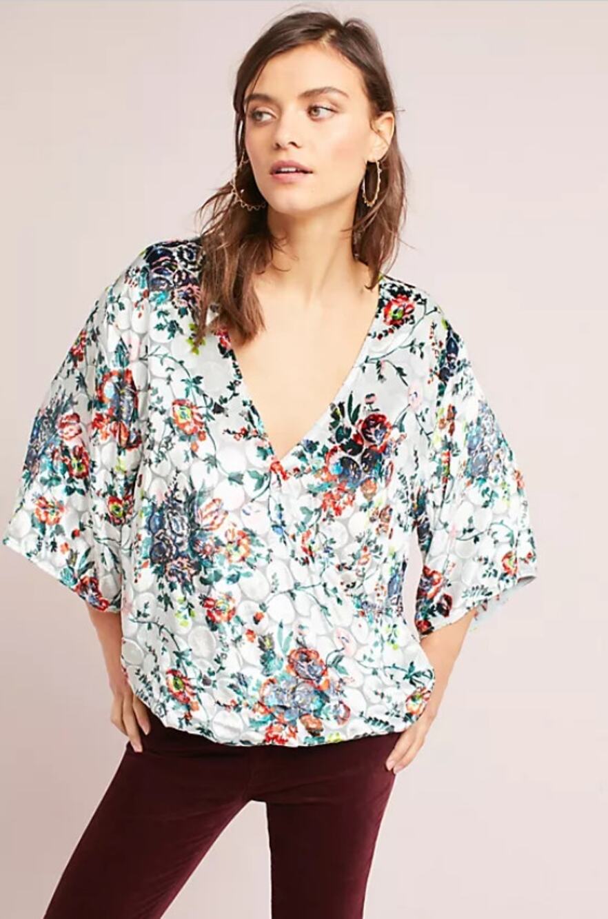 Anthropologie Maeve Umi Wrap Top Floral Silk Blend Casual Office Work XS